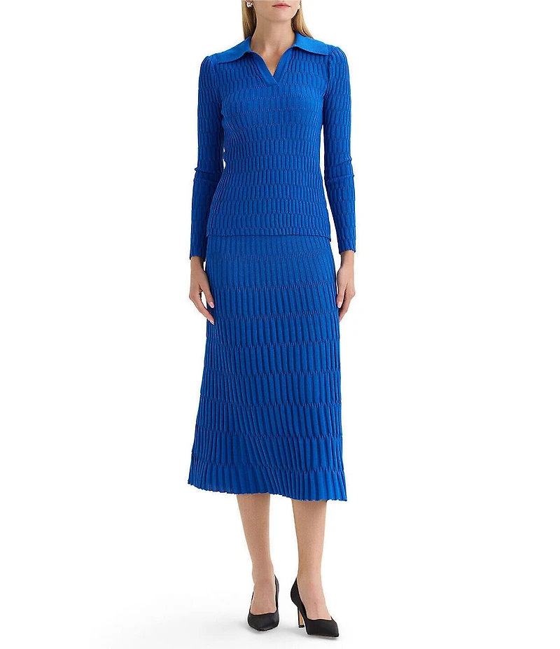 MISOOK Raised Geometric Soft Knit Split Collar Long Sleeve Tunic