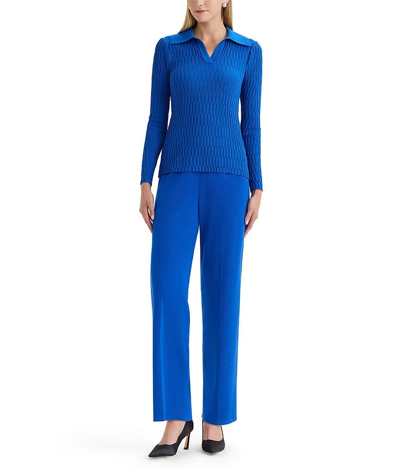 MISOOK Raised Geometric Soft Knit Split Collar Long Sleeve Tunic