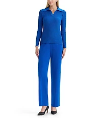 MISOOK Raised Geometric Soft Knit Split Collar Long Sleeve Tunic