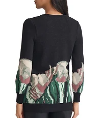 MISOOK Relaxed Floral Jacquard Knit V-Neck Cardigan