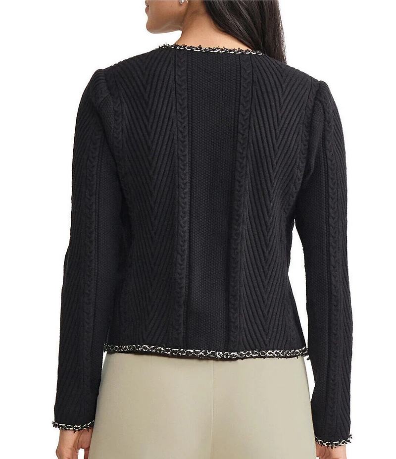 MISOOK Ribbed Knit Crew Neck Long Sleeve Eyelash Trim Jacket