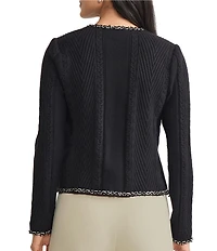 MISOOK Ribbed Knit Crew Neck Long Sleeve Eyelash Trim Jacket