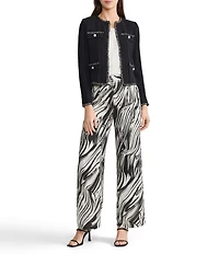 MISOOK Ribbed Knit Crew Neck Long Sleeve Eyelash Trim Jacket