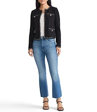 MISOOK Ribbed Knit Crew Neck Long Sleeve Eyelash Trim Jacket