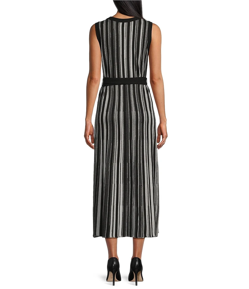 MISOOK Ribbed Knit Crew Neck Sleeveless Belted Midi Dress