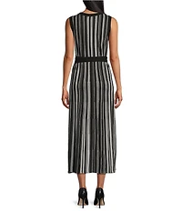 MISOOK Ribbed Knit Crew Neck Sleeveless Belted Midi Dress