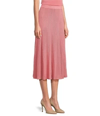 MISOOK Ribbed Knit Flared Pull-On Midi Skirt