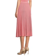 MISOOK Ribbed Knit Flared Pull-On Midi Skirt