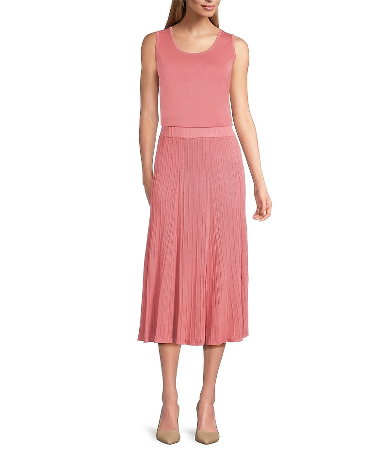 MISOOK Ribbed Knit Flared Pull-On Midi Skirt