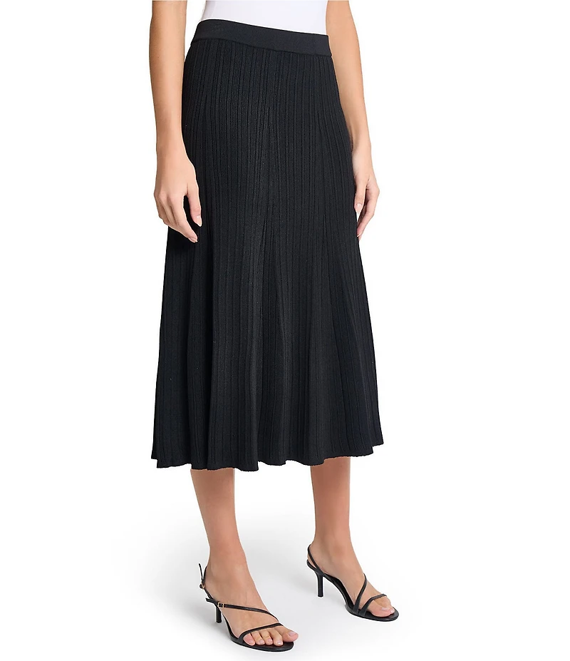 MISOOK Ribbed Knit Flared Pull-On Midi Skirt