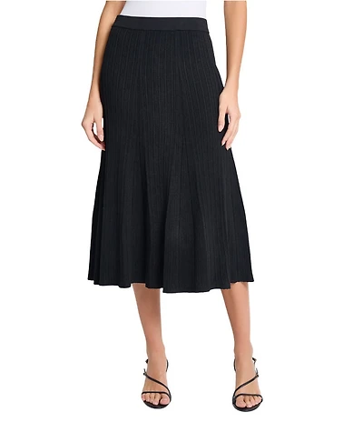 MISOOK Ribbed Knit Flared Pull-On Midi Skirt