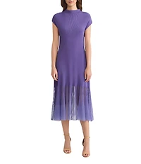 MISOOK Ribbed Knit Funnel Neck Cap Sleeve Sheer Hem Midi Dress