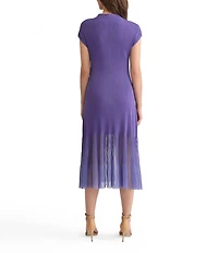 MISOOK Ribbed Knit Funnel Neck Cap Sleeve Sheer Hem Midi Dress