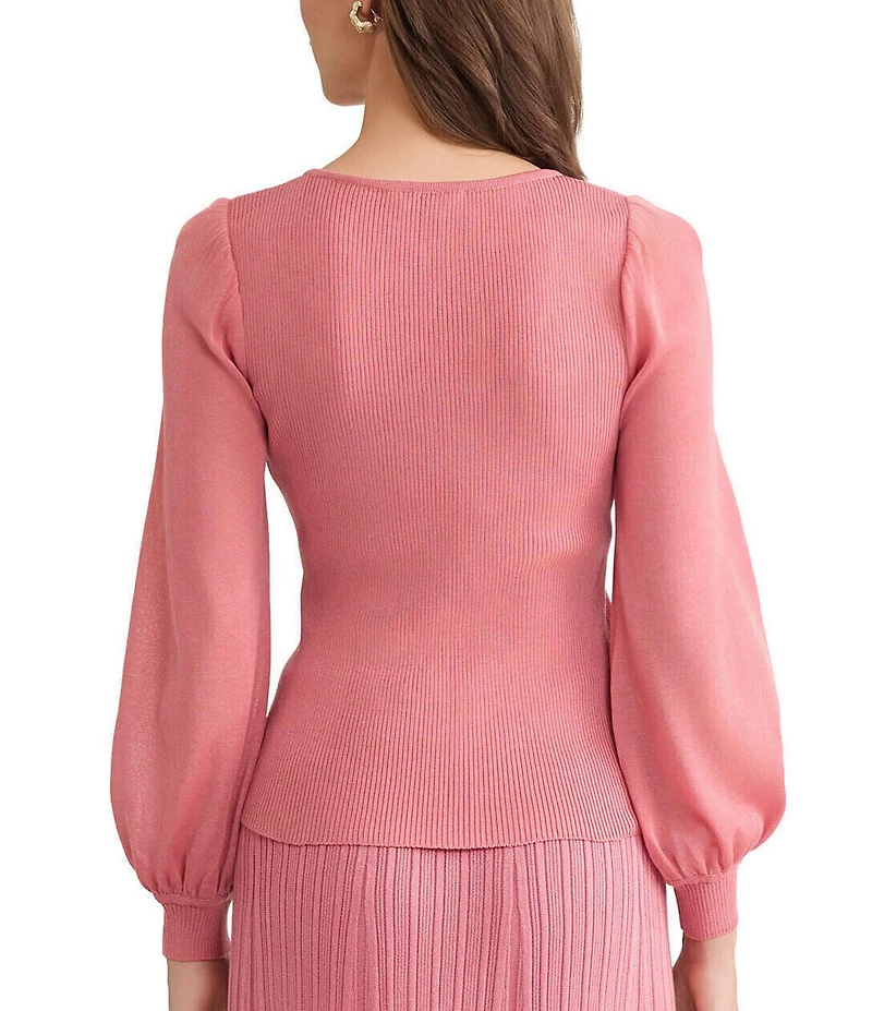 MISOOK Ribbed Knit Square Neck Balloon Sleeve Top
