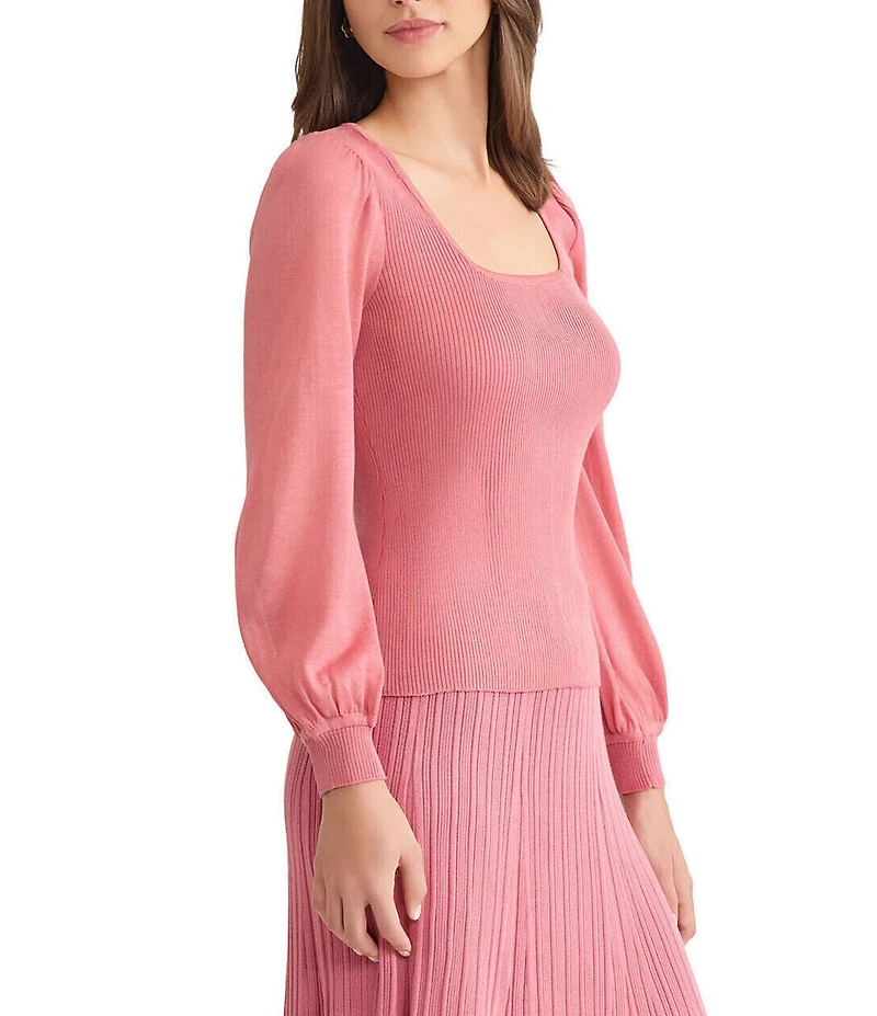 MISOOK Ribbed Knit Square Neck Balloon Sleeve Top