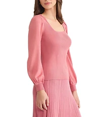 MISOOK Ribbed Knit Square Neck Balloon Sleeve Top
