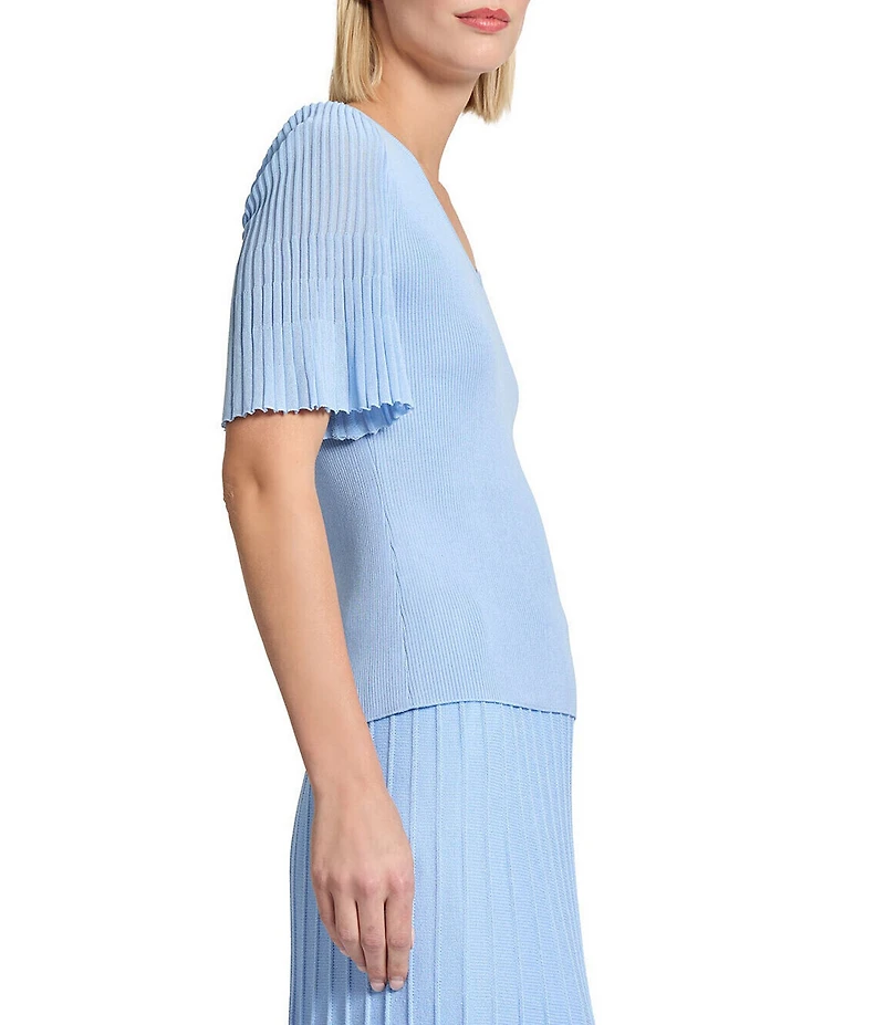 MISOOK Ribbed Knit V-Neck Short Flutter Sleeve Tunic