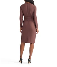 MISOOK Round Keyhole Neck Long Sleeve Tie Waist Shift Dress