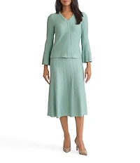 MISOOK Scalloped Rib Knit Coordinating V-Neck Bell Sleeve Top