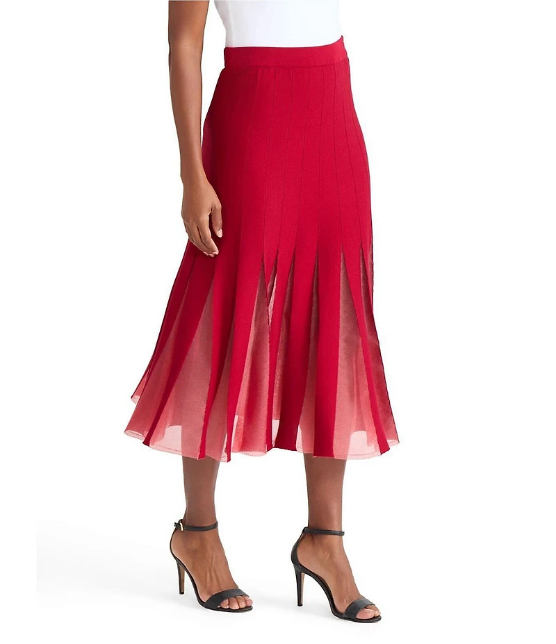 MISOOK Sheer Panel Soft Knit A-Line Midi Skirt