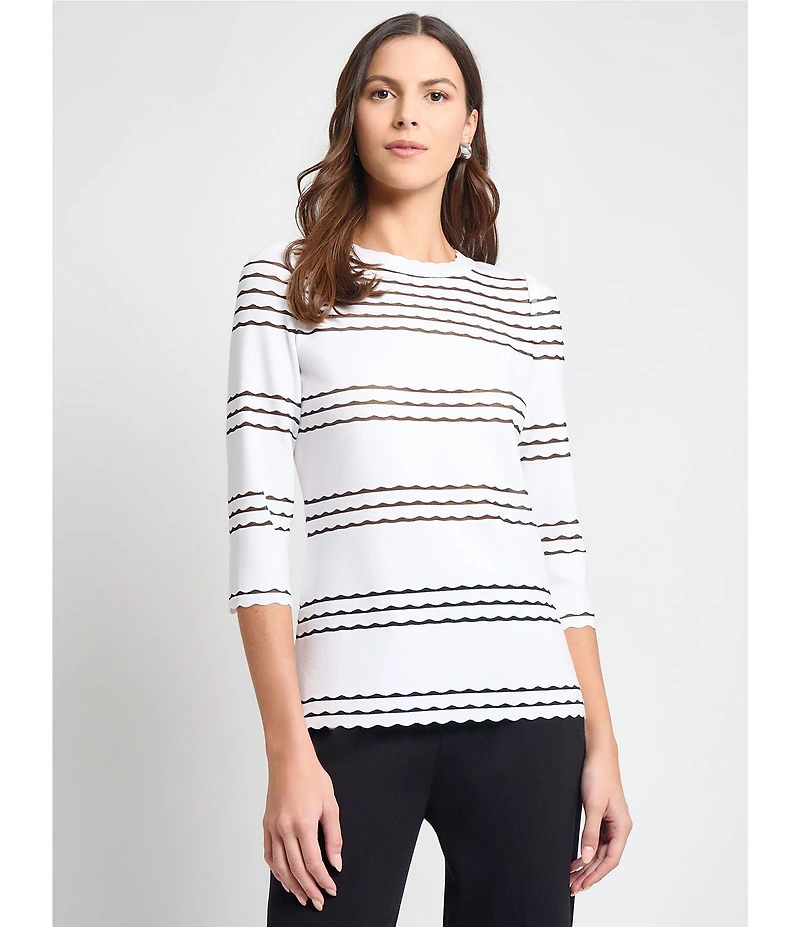MISOOK Soft Knit Round Neck 3/4 Sleeve Scallop Tunic
