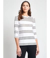 MISOOK Soft Knit Round Neck 3/4 Sleeve Scallop Tunic