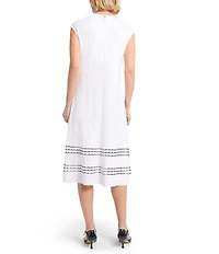 MISOOK Soft Knit Round Neck Cap Sleeve Scallop Trim A-Line Midi Dress