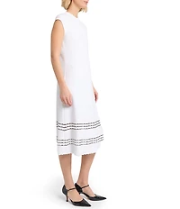 MISOOK Soft Knit Round Neck Cap Sleeve Scallop Trim A-Line Midi Dress