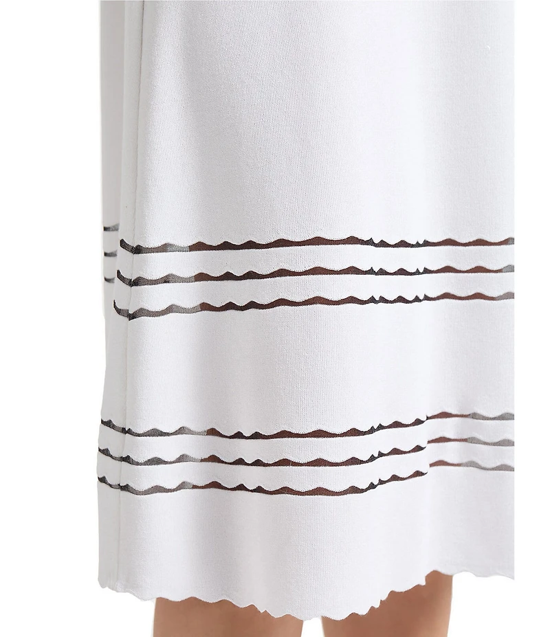 MISOOK Soft Knit Round Neck Cap Sleeve Scallop Trim A-Line Midi Dress