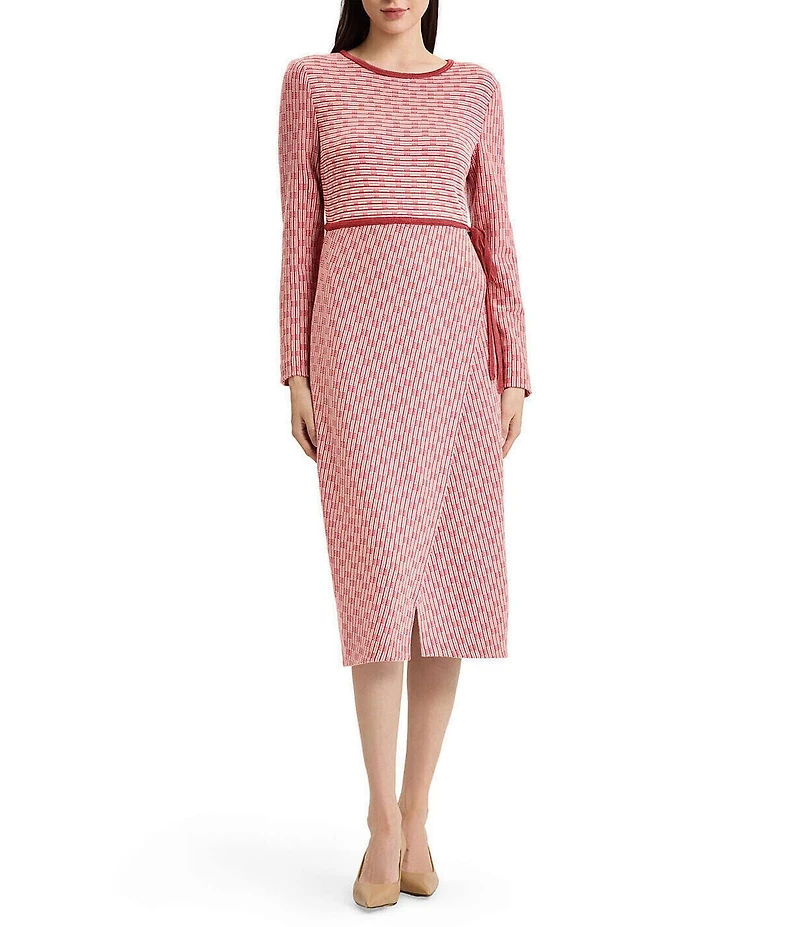 MISOOK Soft Knit Scoop Neck Long Sleeve Faux Wrap Sheath Dress