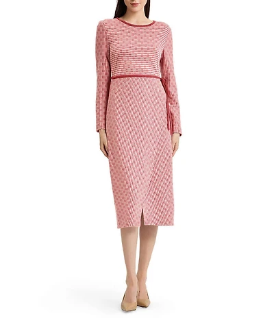 MISOOK Soft Knit Scoop Neck Long Sleeve Faux Wrap Sheath Dress