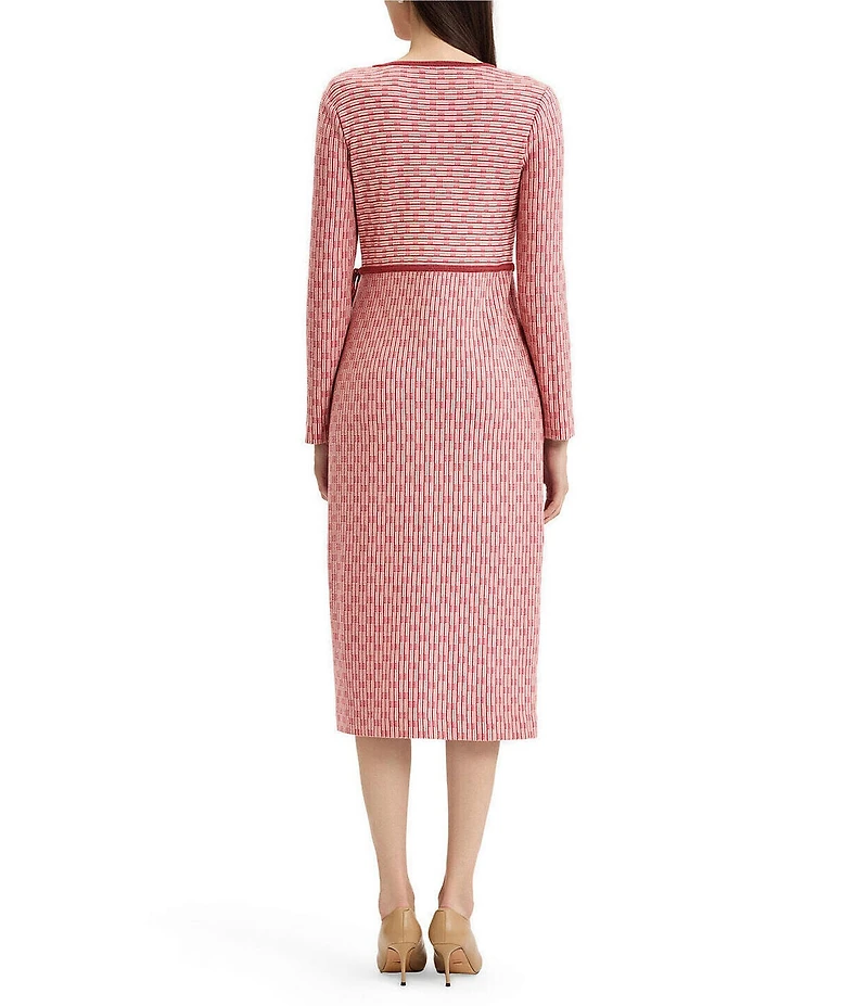 MISOOK Soft Knit Scoop Neck Long Sleeve Faux Wrap Sheath Dress