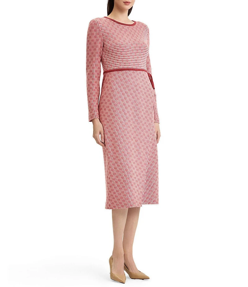 MISOOK Soft Knit Scoop Neck Long Sleeve Faux Wrap Sheath Dress