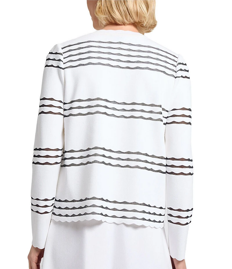 MISOOK Soft Knit Stripe Round Neck Long Sleeve Scallop Jacket