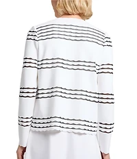 MISOOK Soft Knit Stripe Round Neck Long Sleeve Scallop Jacket