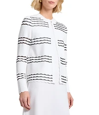 MISOOK Soft Knit Stripe Round Neck Long Sleeve Scallop Jacket