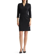MISOOK Soft Luxe Sleek Stretch Ponte V-Neck 3/4 Sleeve Sheath Dress