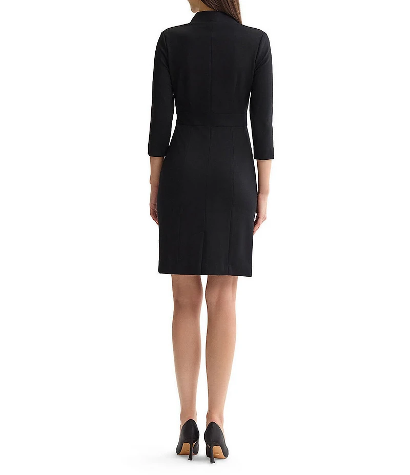 MISOOK Soft Luxe Sleek Stretch Ponte V-Neck 3/4 Sleeve Sheath Dress