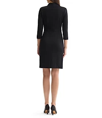 MISOOK Soft Luxe Sleek Stretch Ponte V-Neck 3/4 Sleeve Sheath Dress