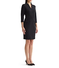 MISOOK Soft Luxe Sleek Stretch Ponte V-Neck 3/4 Sleeve Sheath Dress