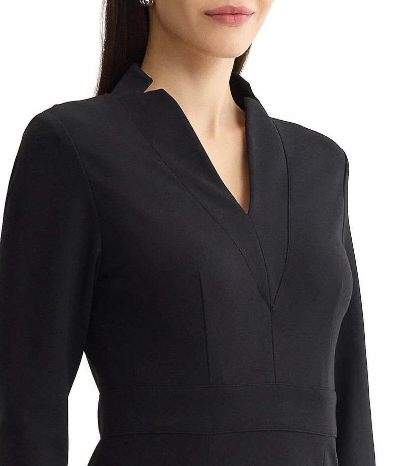 MISOOK Soft Luxe Sleek Stretch Ponte V-Neck 3/4 Sleeve Sheath Dress