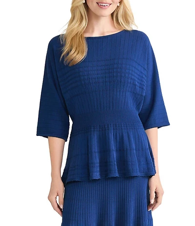 MISOOK Soft Ribbed Trim Boat Neck Dolman Sleeve Fit-And-Flare Top