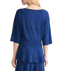 MISOOK Soft Ribbed Trim Boat Neck Dolman Sleeve Fit-And-Flare Top