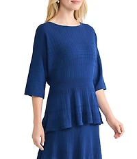 MISOOK Soft Ribbed Trim Boat Neck Dolman Sleeve Fit-And-Flare Top