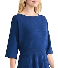 MISOOK Soft Ribbed Trim Boat Neck Dolman Sleeve Fit-And-Flare Top