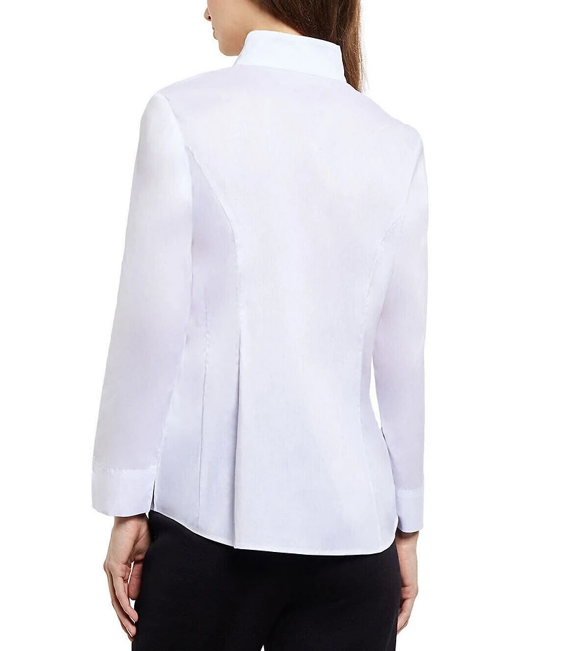 MISOOK Stretch Woven Stand Collar Long Sleeve Button-Down Blouse