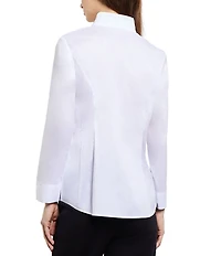 MISOOK Stretch Woven Stand Collar Long Sleeve Button-Down Blouse