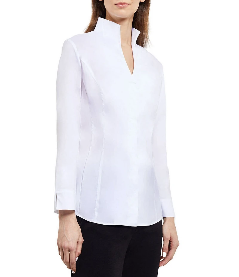 MISOOK Stretch Woven Stand Collar Long Sleeve Button-Down Blouse