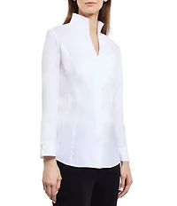 MISOOK Stretch Woven Stand Collar Long Sleeve Button-Down Blouse