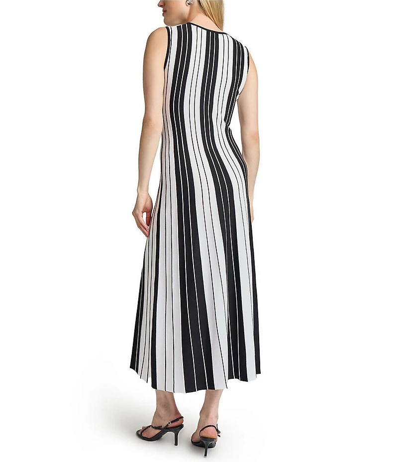 MISOOK Stripe Knit Scoop Neck Sleeveless Midi Dress